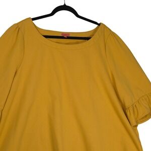 ModCloth Women 3X Top Mustard Yellow Ruffle Sleeve Top Bow Back Tulip Hem